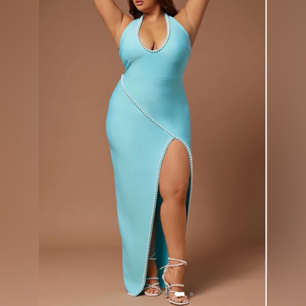 Elegant Blue Evening Sleeveless Dress Size 1Xl
